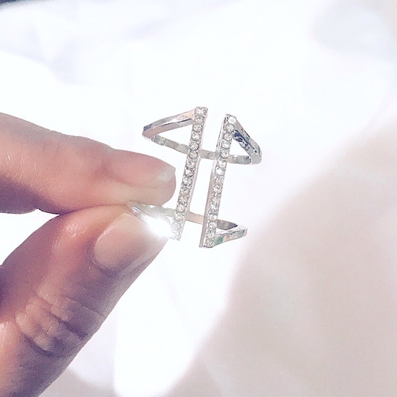 🆕💕Silver CZ Double Paved Bars Modern Geometric - Picture 11 of 16